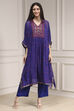 Purple Viscose Straight Printed Fusion Set image number 6