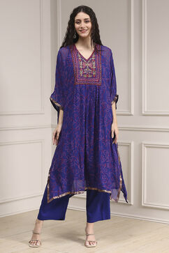 Purple Viscose Straight Printed Fusion Set image number 6
