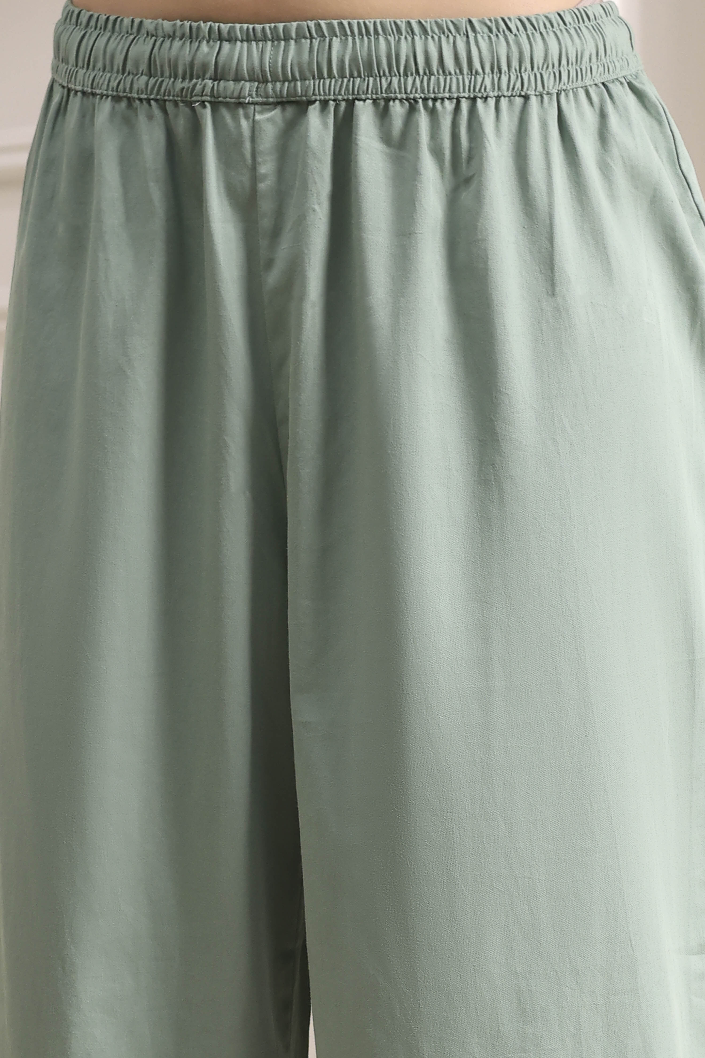 Sap Green Chanderi Straight Suit Set image number 2