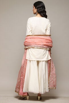 Off White & Blush Pink Cotton Blend Straight Kurta Garara Suit Set image number 4