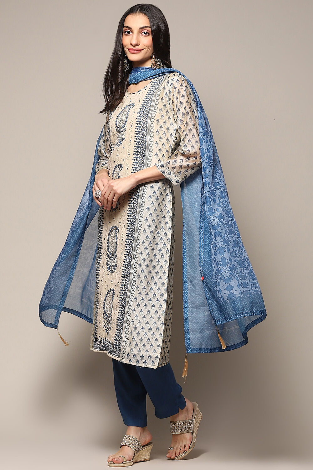 Beige Pink Chanderi Unstitched Suit set image number 5