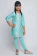 Turquoise Cotton Straight Kurta Legging Suit Set image number 4