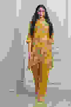 Yellow Viscose Chanderi Asymmetric Suit Set image number 0