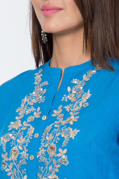 Blue Cotton And Viscose A-Line Solid Kurta image number 1