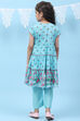 Sky Blue Art Silk Straight Printed Kurta image number 4