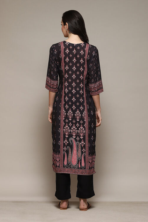 Black Cotton Blend Digital Print Unstitched Suit Set image number 5