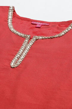 Red Art Silk Straight Top image number 1