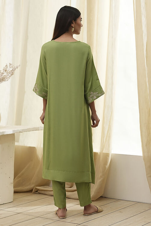 Green Solid A-Line Suit Set image number 4
