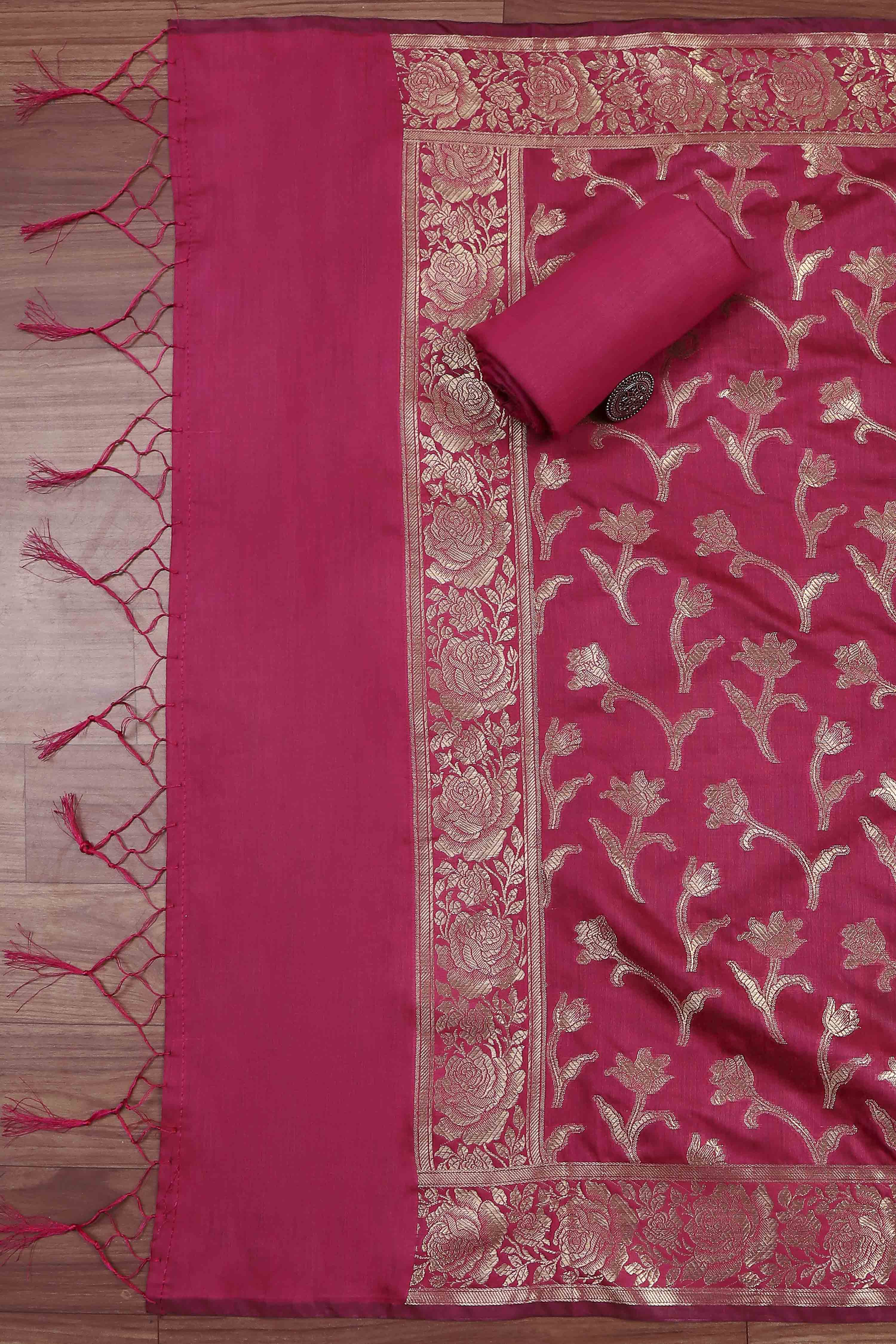 Yellow Banarasi Chanderi Banarasi Print Unstitched Suit Set image number 3