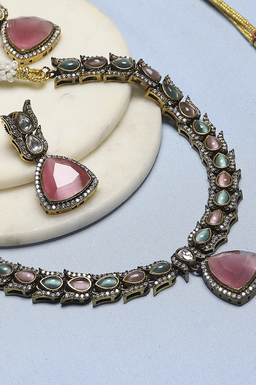 Pink-Green Brass Drop & Danglers image number 4