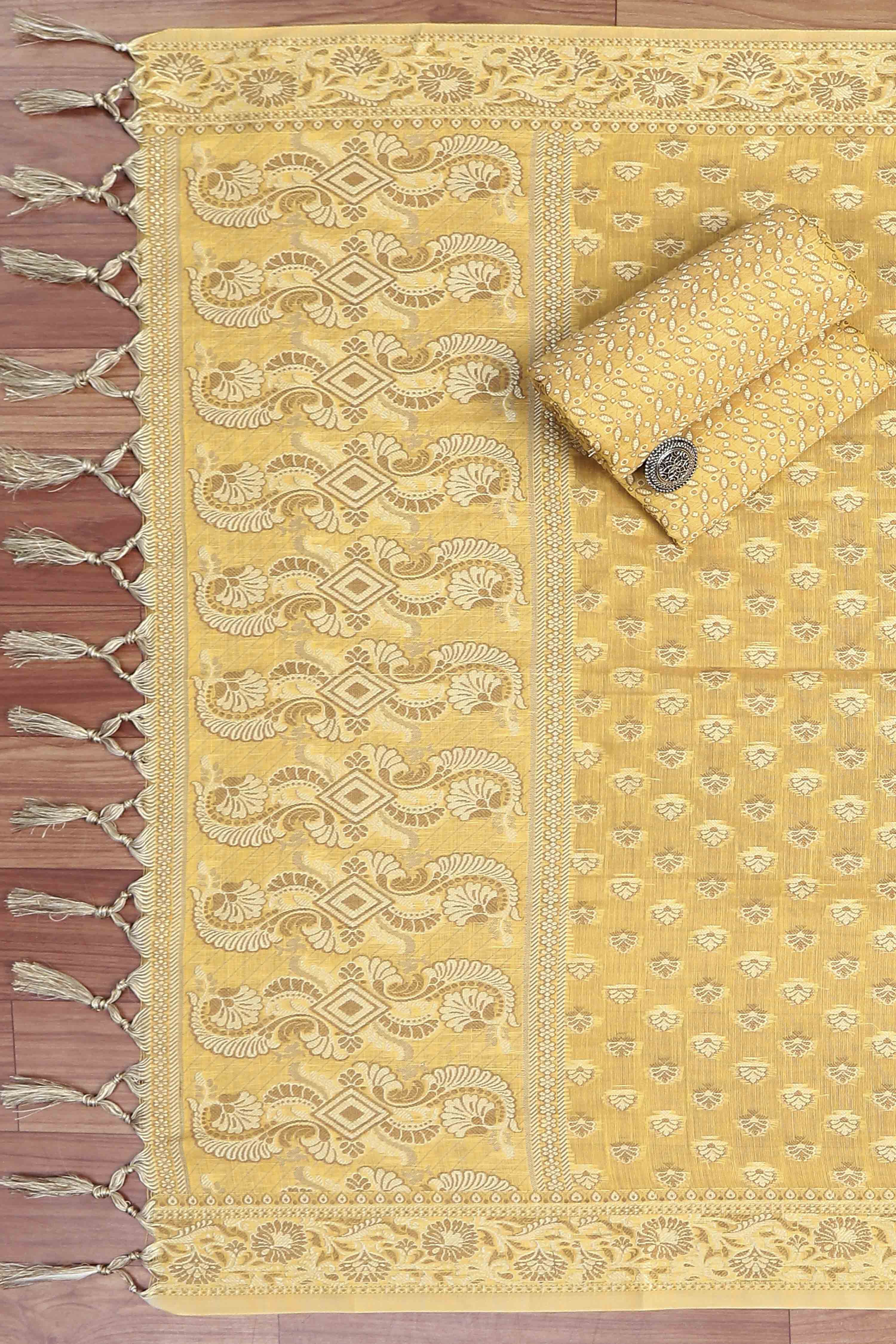 Mehendi Cotton Printed Embroidered Unstitched Suit Set image number 3