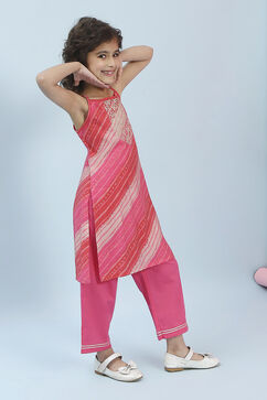 Pink Viscose Blend Kurta Pants Set image number 2