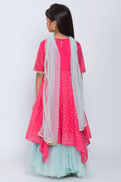 Pink Art Silk Asymmetric Kurta Churidar Suit Set image number 4