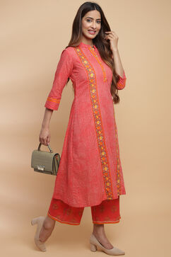 Coral Cotton A-Line Kurta Palazzo Suit Set image number 3