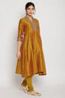 Mustard Poly Viscose A-Line Kurta Churidar Suit Set image number 3