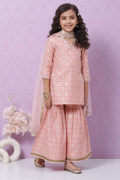 Onion Pink Art Silk Sharara Kurta Garara Suit Set image number 2