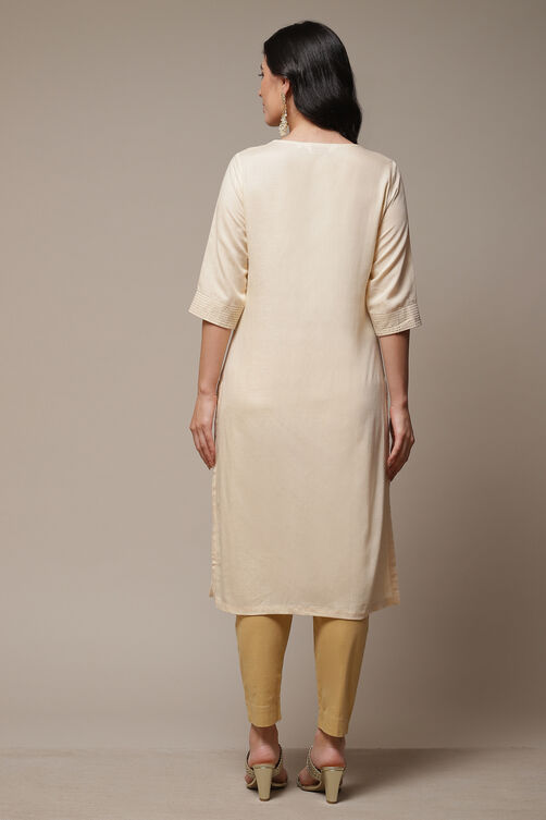 Beige LIVA Straight Kurta image number 2