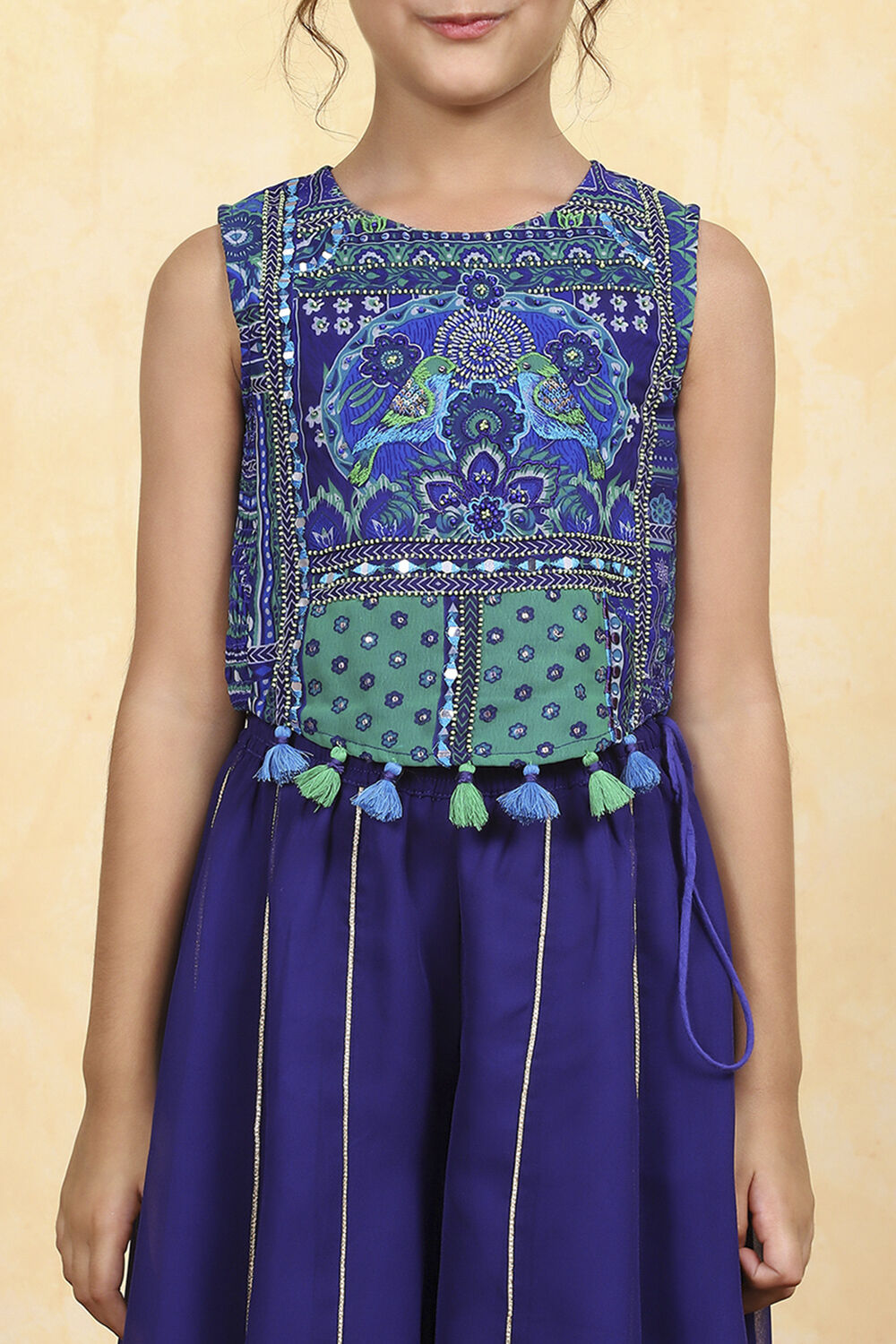 Blue Polyester Printed Short TOP Suit Set image number 1