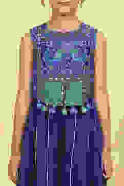 Blue Polyester Printed Short TOP Suit Set image number 1