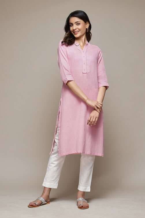 Pink Cotton Blend Straight Yarndyed Kurta image number 0