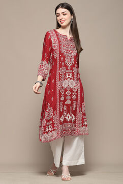 Maroon Rayon Straight Kurta image number 0