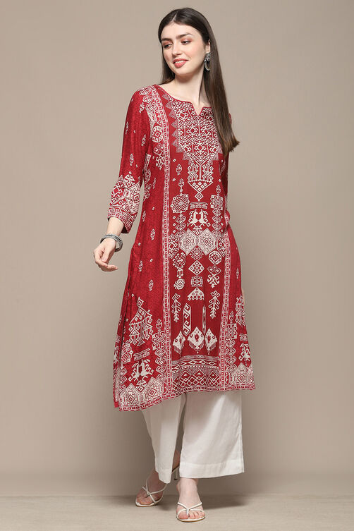 Maroon Rayon Straight Kurta image number 0