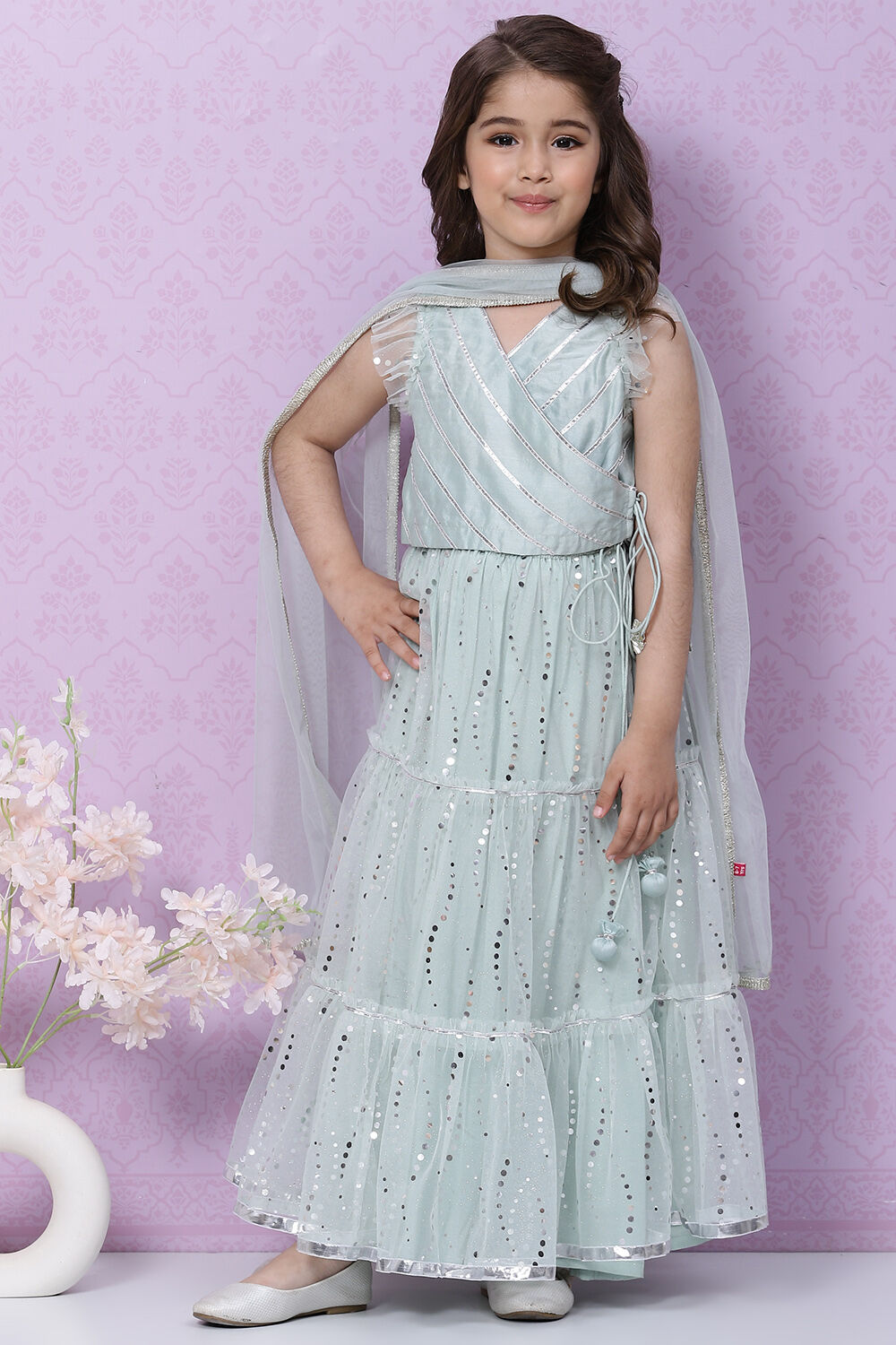 Powder Blue Art Silk Flared Lehenga Set image number 0