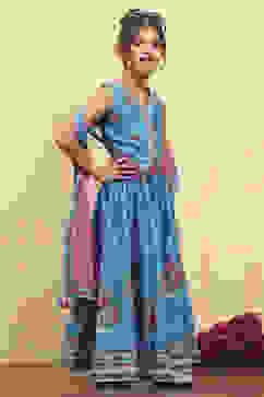 Blue Cotton Printed Straight Lehenga Set image number 5