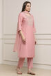 Light Pink Viscose Rayon Straight Suit Set image number 5