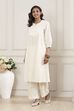Off-White Cotton Solid A-Line Kurta