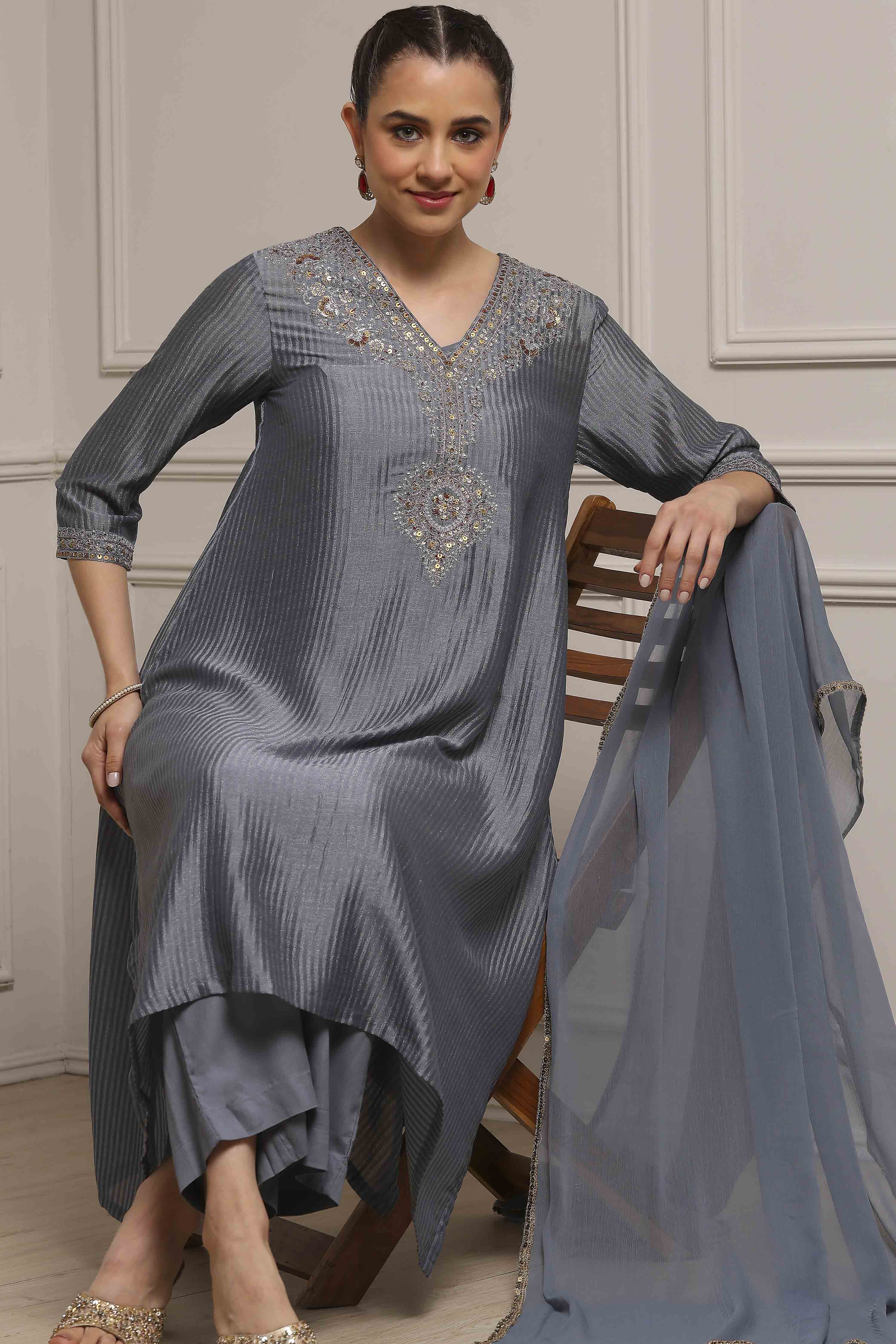 Green Striped Straight Suit Set image number 0