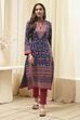 Royal Blue Acrylic Straight Kurta image number 5