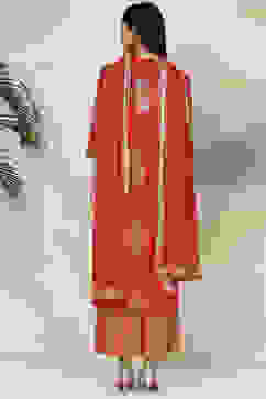 Red Straight Cotton Straight Kurta Palazzo Suit Set image number 7