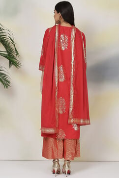 Red Straight Cotton Straight Kurta Palazzo Suit Set image number 7