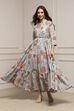 Earthy Blue Cotton Floral Tiered Dress image number 0