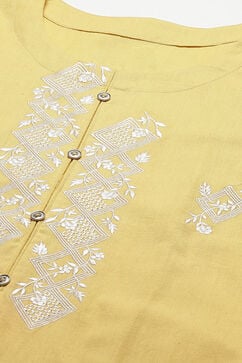 Yellow Cotton Blend Machine Embroidered Unstitched Suit Set image number 1