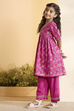 Pink Cotton Floral Printed Flared Kurta Set image number 3