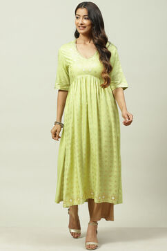 Green Rayon Flared Kurta image number 0