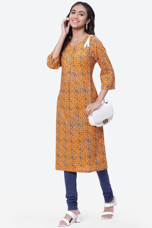 Orange Cotton A-Line Kurta image number 5