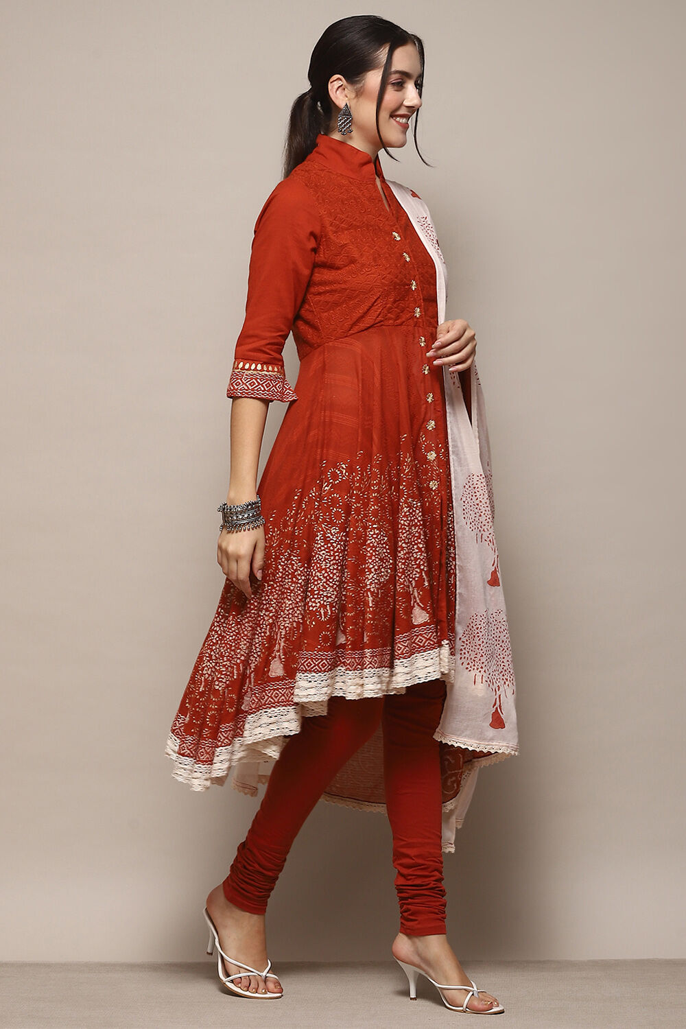 Turquoise Cotton Anarkali Solid Kurta Churidar Suit Set image number 6