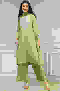 Sage Green Solid Straight Suit Set image number 0