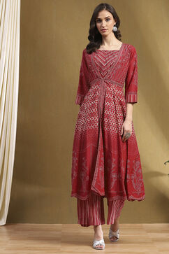 Red Modal Festive Anarkali Fusion Suit Set image number 6