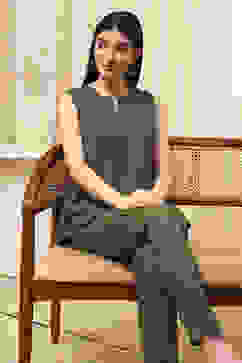 Olive Green Solid Straight Co-ord Set image number 0