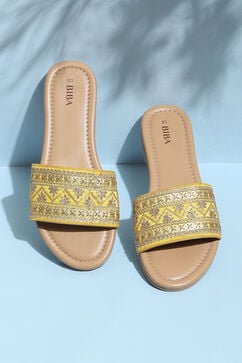 Yellow Embroidered Sandals image number 0