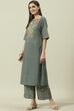 Grey Printed Cotton Straight Kurta Palazzo Suit Set image number 3