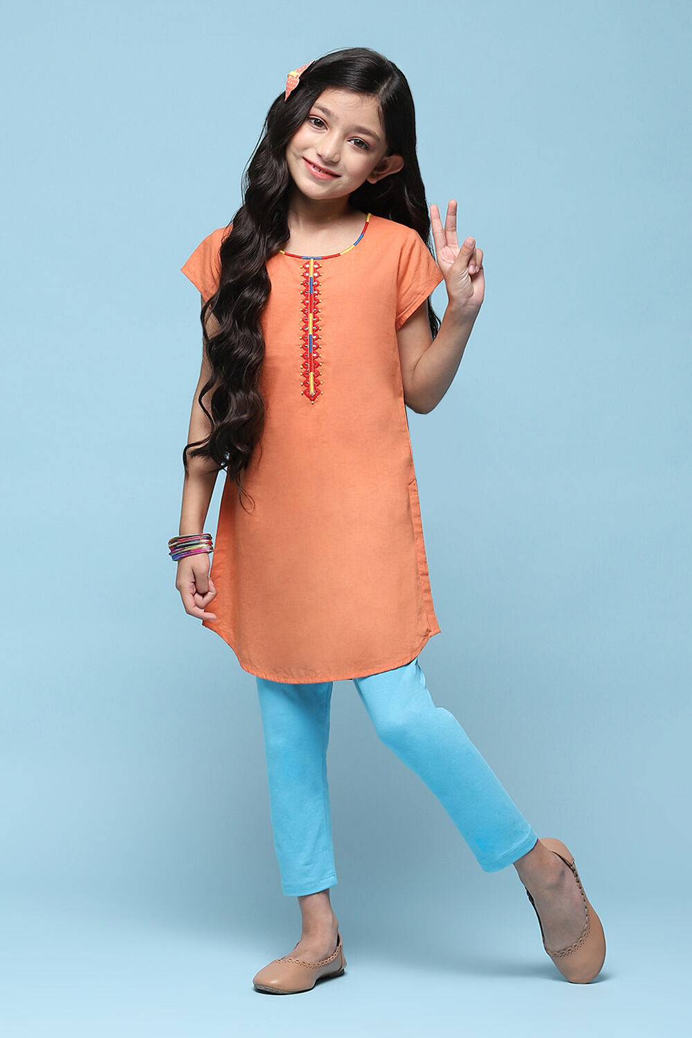 Blue Cotton Straight Solid Kurta Set image number 6