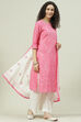 Aqua Blue and White Cotton Straight Suit Set image number 6