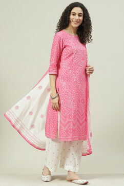 Pink Printed Cotton Straight Kurta Palazzo Suit Set image number 6