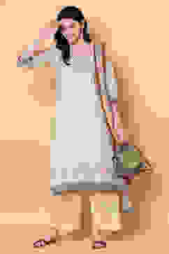 Beige Cotton Straight Kurta Palazzo Suit Set image number 7