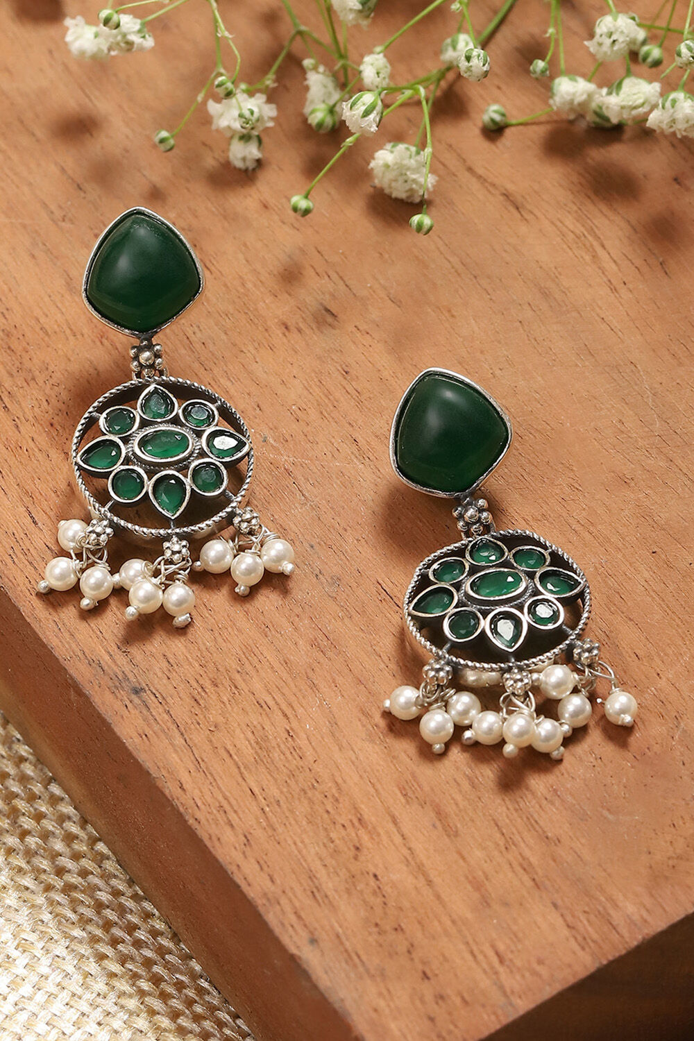 Green 925 Sterling Silver Earrings image number 0